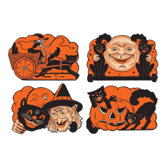 Beistle 9" Orange & Black Vintage Halloween Cutouts, 8ct.